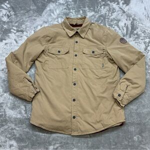 Eddie Bauer Jacket Mens Medium Tan Fleece Lined Shirt Shacket Aztec Snap Pattern